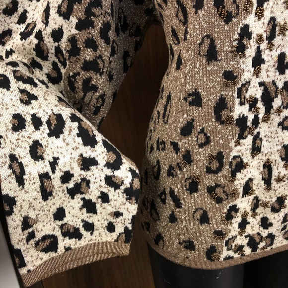 Vintage Leopard Print Metallic Beaded Sweater Lisa Originals Large - Picture 5 of 15